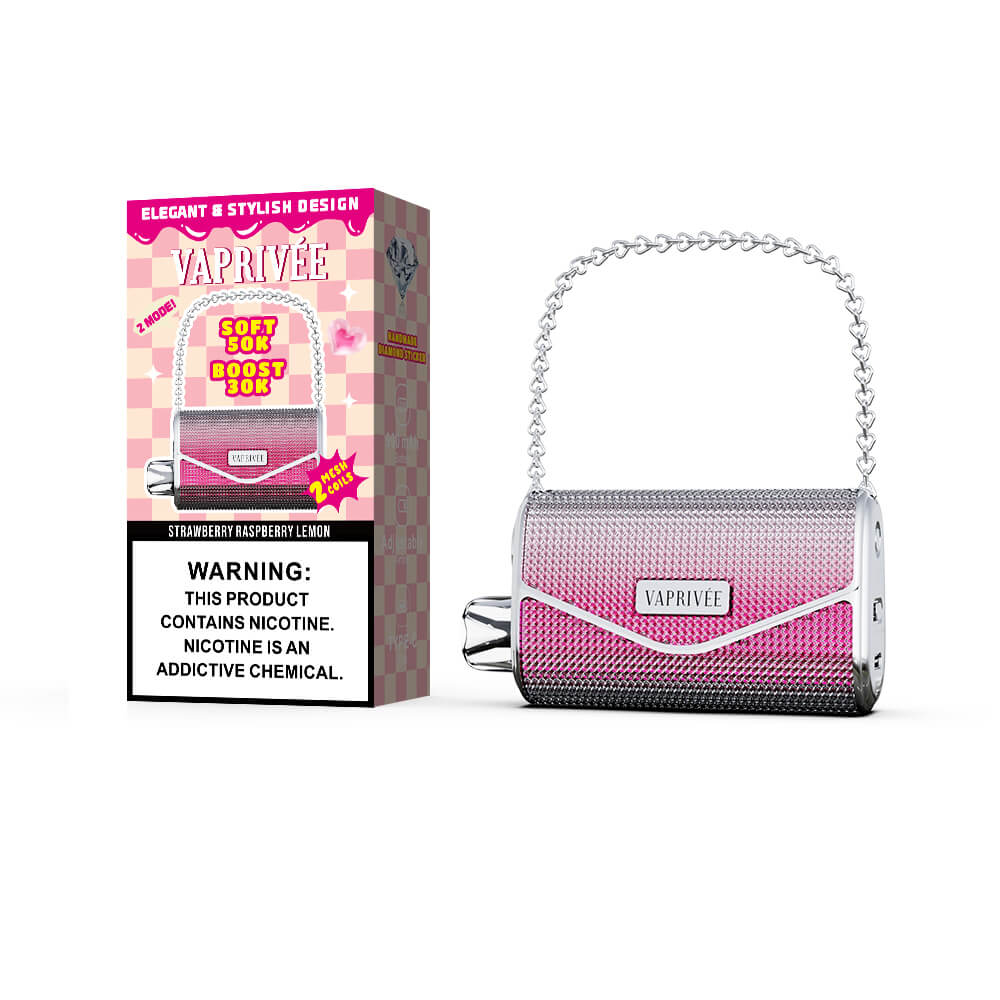 ラインストーン ピンククラッチバッグ風キラキラ　VAPRIVÉE 50k 30K VAPRIVEE 50K - 持続性 50,000 パフ、12 種類のプレミアムフレーバーで