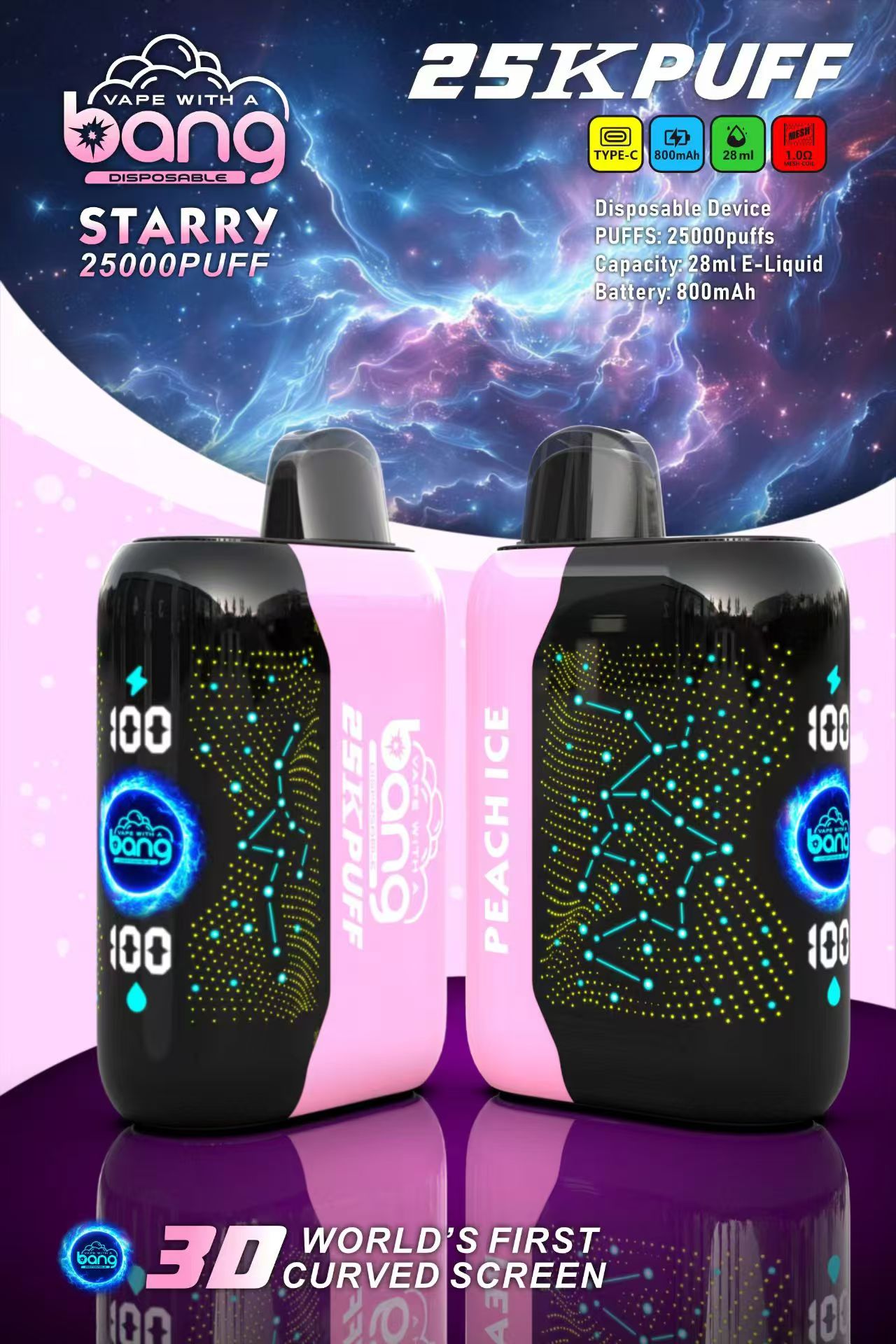 Bang Starry 25000 25K Puffs Vape 3D Curved Screen Original E-Cigarette -  ChicVape