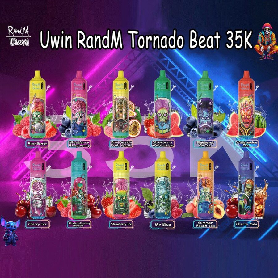 Uwin randm Tornado 35K Puffs Music Vape erbjuder 35 000 puffar, 0%-5% nikotinalternativ, ett 600mAh uppladdningsbart batteri, Type-C snabbladdning, en 1,0Ω mesh-spole, musiksynkroniserade LED-lampor och 12 smakfulla alternativ för en förstklassig smakupplevelse.