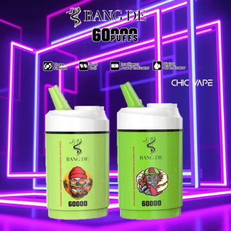 BANG DE 60000 puffs vape offers  3-in-1 flavors, dual coil, adjustable nicotine, 12 flavors, smart display, and Type-C charging for a powerful, long-lasting vape.