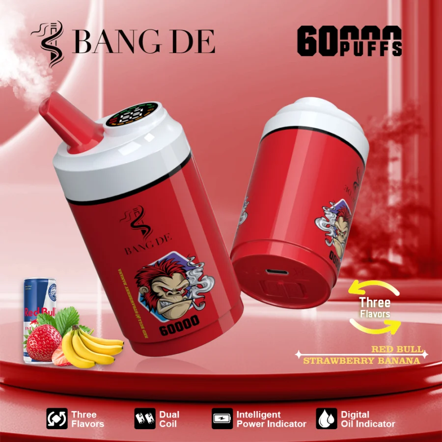 BANG DE 60000 puffs vape offers  3-in-1 flavors, dual coil, adjustable nicotine, 12 flavors, smart display, and Type-C charging for a powerful, long-lasting vape.