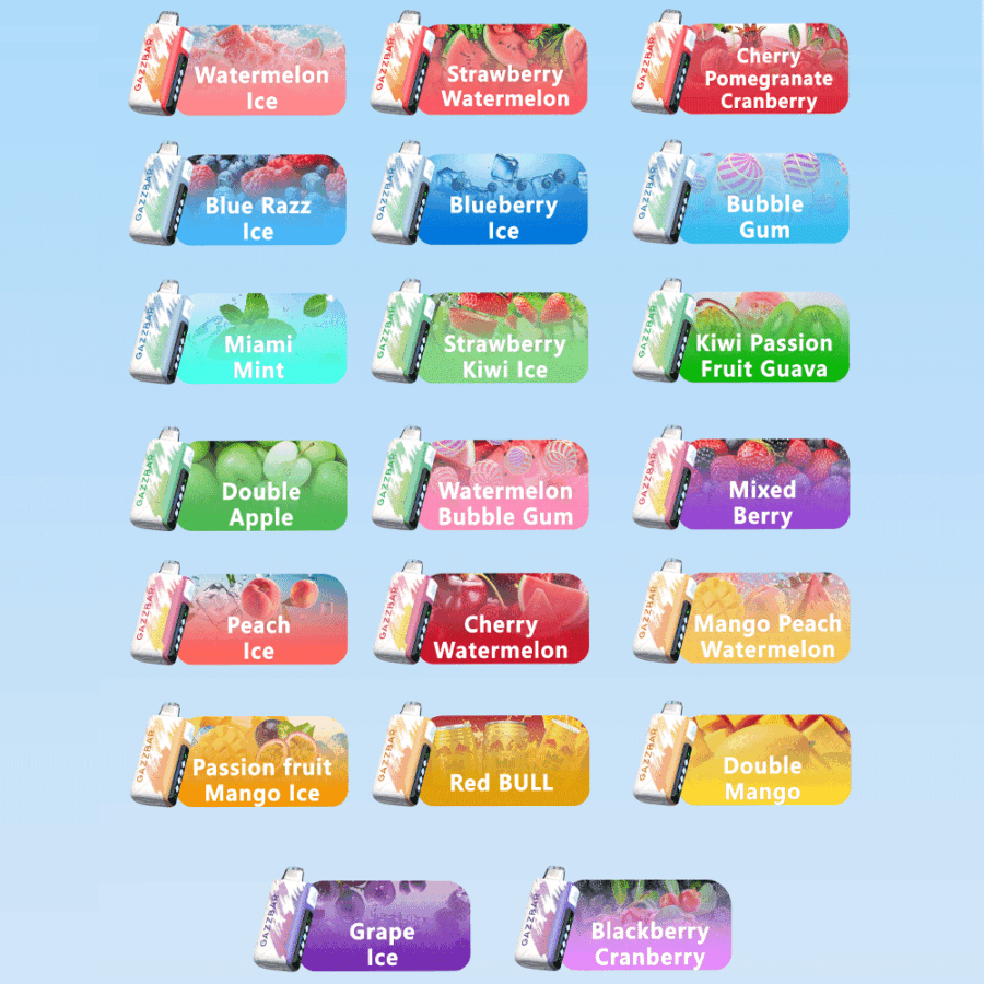Gazzbar Ice God 50000 puffs vape delivers up to 50,000 puffs with 5% nicotine, triple mesh coil, adjustable ice, airflow, and power. Features LED display, Type-C charging, and 20 unique flavors.