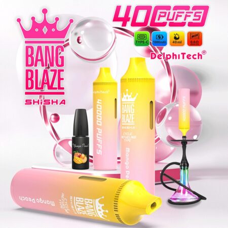 Il vaporizzatore Bang Blaze Shisha 40K Puffs ha una capacità di 40 ml, una batteria da 1000 mAh, una resistenza mesh da 0,6 Ω e una ricarica Type-C. Offre nicotina 0%-5%, 12 aromi, design ricaricabile e fino a 40.000 tiri per un piacere duraturo.