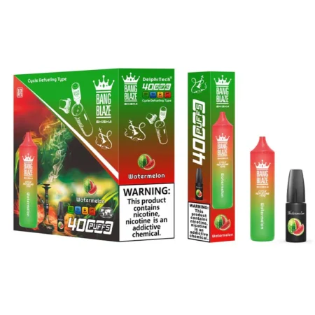 Il vaporizzatore Bang Blaze Shisha 40K Puffs ha una capacità di 40 ml, una batteria da 1000 mAh, una resistenza mesh da 0,6 Ω e una ricarica Type-C. Offre nicotina 0%-5%, 12 aromi, design ricaricabile e fino a 40.000 tiri per un piacere duraturo.