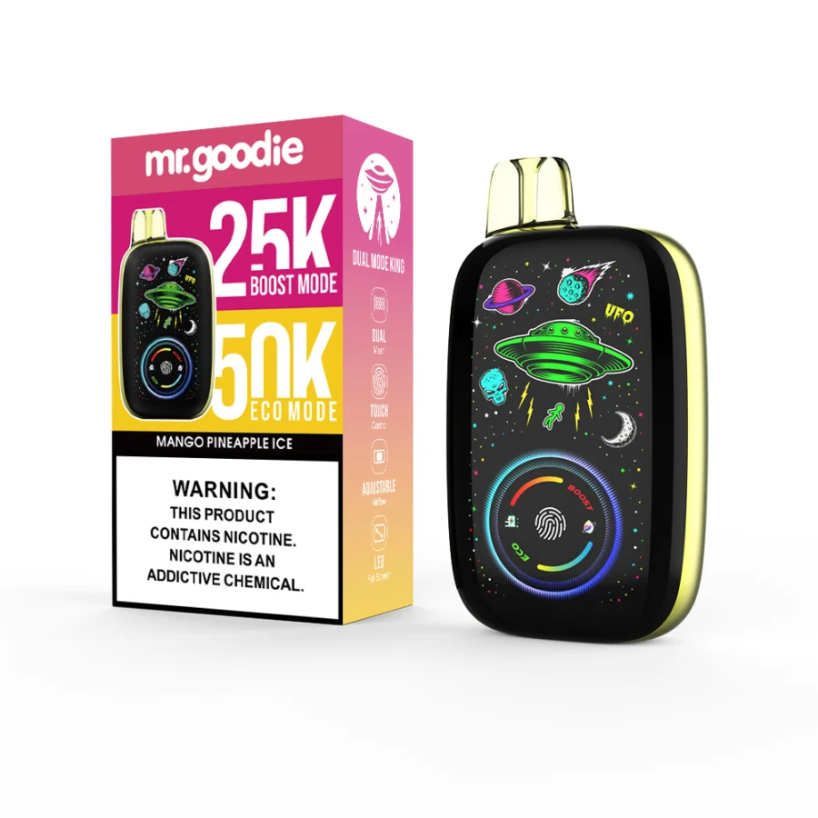 The Mr.Goodie Dual Mode King 50000 Puffs Vape offers dual modes, touch control, 1000mAh battery, 40mL capacity, dual mesh coil, and 10 rich flavors—perfect for smooth, powerful, and customizable vaping anytime, anywhere.