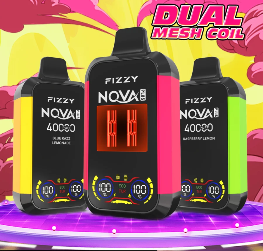 Fizzy Nova Plus 40000 Puffs Vape levererar upp till 40 000 puffs med 2% eller 5% nikotin, 40 ml e-vätska, dubbla mesh-coils, Eco/Turbo-lägen, LCD-skärm och Type-C-laddning – perfekt för kraftfull, långvarig och smakrik vaping.