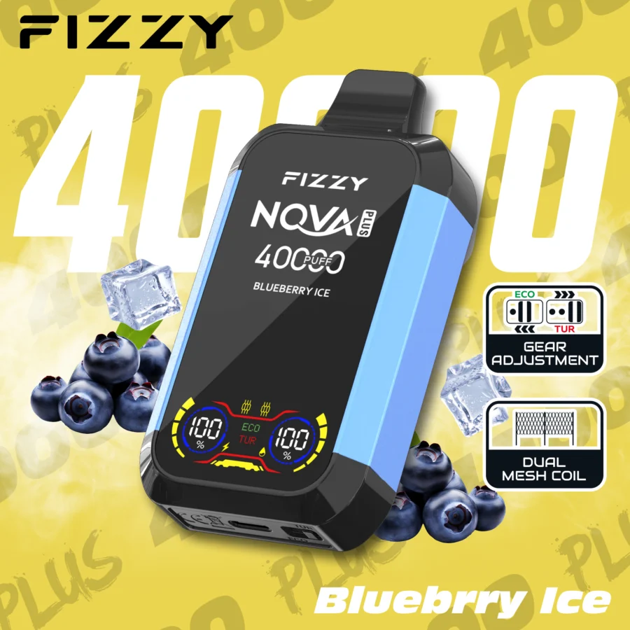 Fizzy Nova Plus 40000 Puffs Vape levererar upp till 40 000 puffs med 2% eller 5% nikotin, 40 ml e-vätska, dubbla mesh-coils, Eco/Turbo-lägen, LCD-skärm och Type-C-laddning – perfekt för kraftfull, långvarig och smakrik vaping.