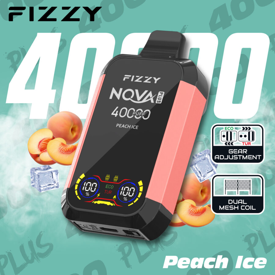 Fizzy Nova Plus 40000 Puffs Vape levererar upp till 40 000 puffs med 2% eller 5% nikotin, 40 ml e-vätska, dubbla mesh-coils, Eco/Turbo-lägen, LCD-skärm och Type-C-laddning – perfekt för kraftfull, långvarig och smakrik vaping.