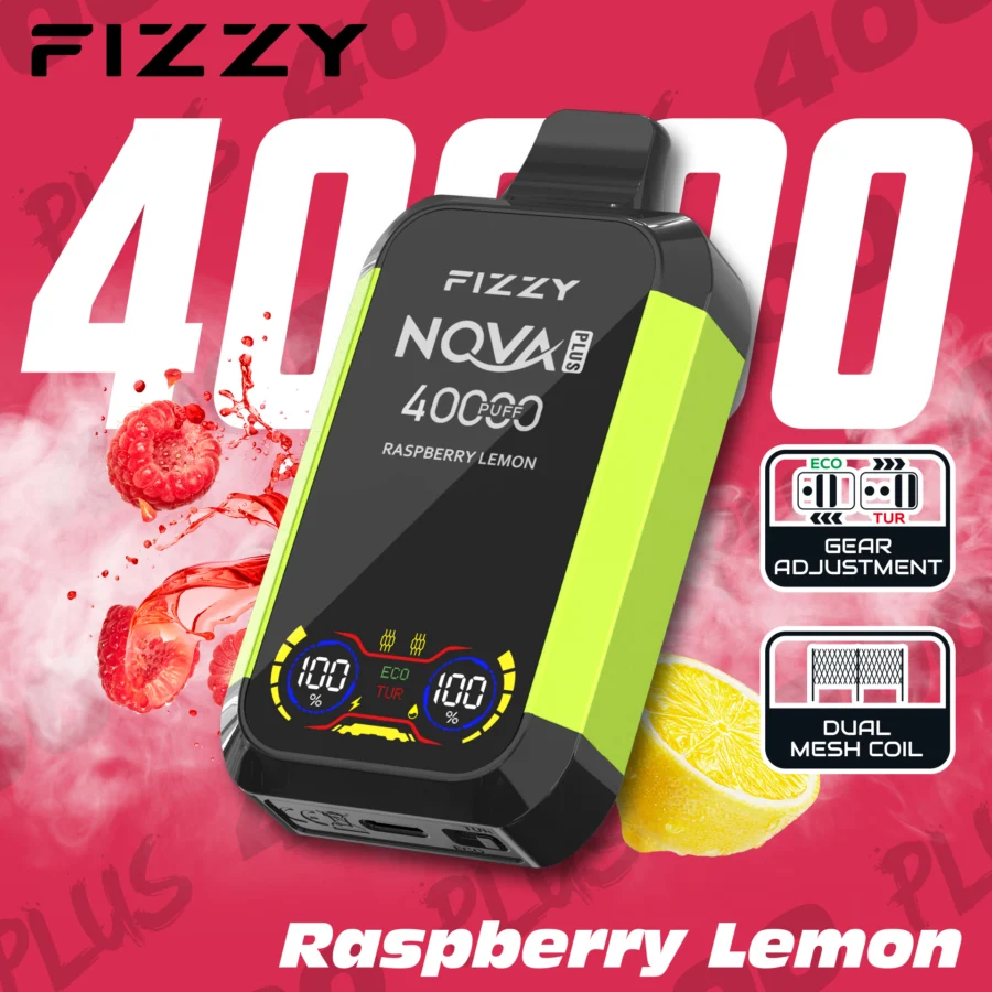 Fizzy Nova Plus 40000 Puffs Vape levererar upp till 40 000 puffs med 2% eller 5% nikotin, 40 ml e-vätska, dubbla mesh-coils, Eco/Turbo-lägen, LCD-skärm och Type-C-laddning – perfekt för kraftfull, långvarig och smakrik vaping.