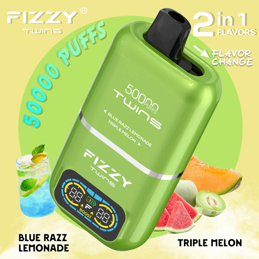El vaporizador Fizzy Twins 50K Puffs ofrece dos sabores, 50 ml de capacidad y hasta 50 000 caladas. Con nicotina 2%/5%, resistencias de malla doble y carga tipo C, ofrece sesiones de vapeo duraderas, sabrosas y potentes.