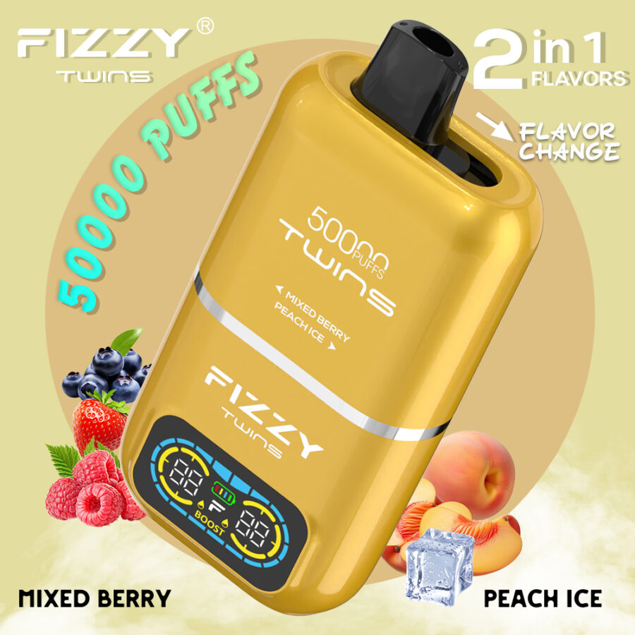 El vaporizador Fizzy Twins 50K Puffs ofrece dos sabores, 50 ml de capacidad y hasta 50 000 caladas. Con nicotina 2%/5%, resistencias de malla doble y carga tipo C, ofrece sesiones de vapeo duraderas, sabrosas y potentes.
