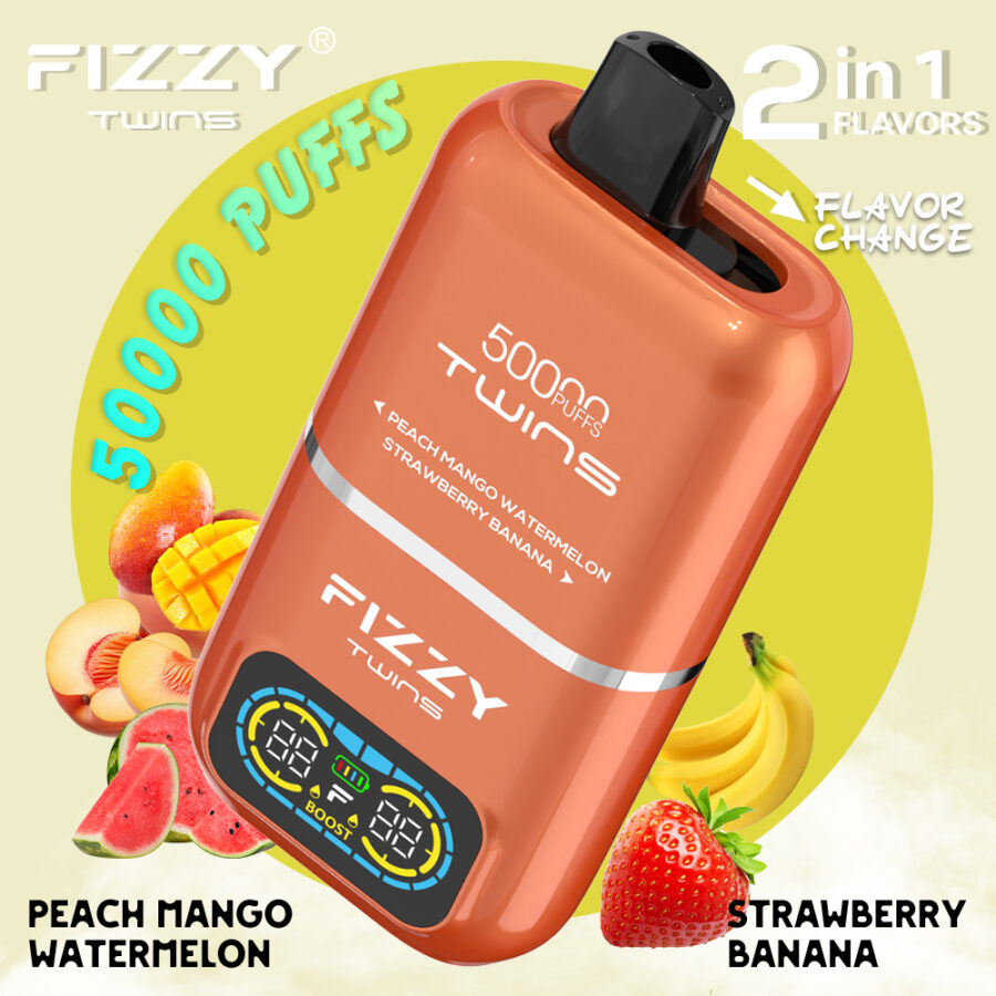 El vaporizador Fizzy Twins 50K Puffs ofrece dos sabores, 50 ml de capacidad y hasta 50 000 caladas. Con nicotina 2%/5%, resistencias de malla doble y carga tipo C, ofrece sesiones de vapeo duraderas, sabrosas y potentes.