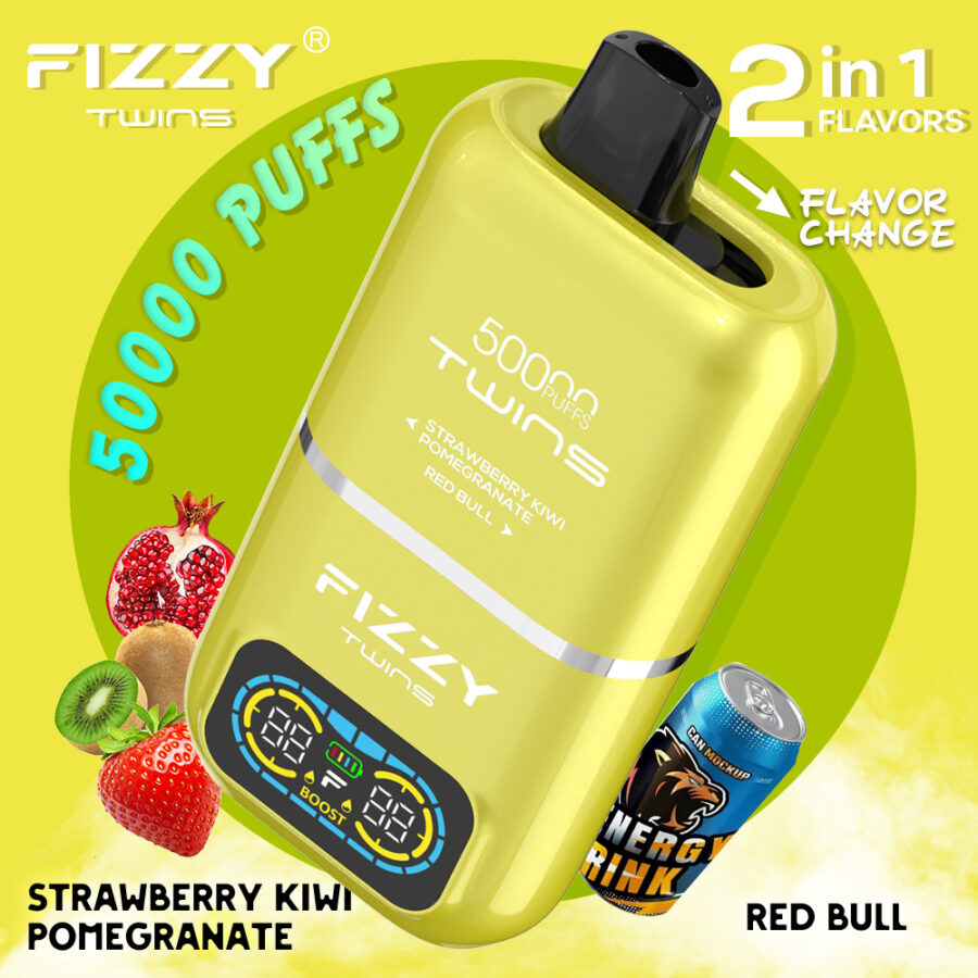 El vaporizador Fizzy Twins 50K Puffs ofrece dos sabores, 50 ml de capacidad y hasta 50 000 caladas. Con nicotina 2%/5%, resistencias de malla doble y carga tipo C, ofrece sesiones de vapeo duraderas, sabrosas y potentes.