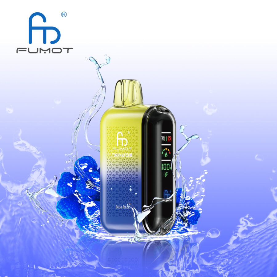 RandM Fumot Tornado 20K Puffs Vape offers 2%-5% nicotine, 20,000 puffs, 20mL e-liquid, dual mesh coil, smart screen, fast Type-C charging, and 39 flavors in a convenient 10-pack for lasting, flavorful vaping.
