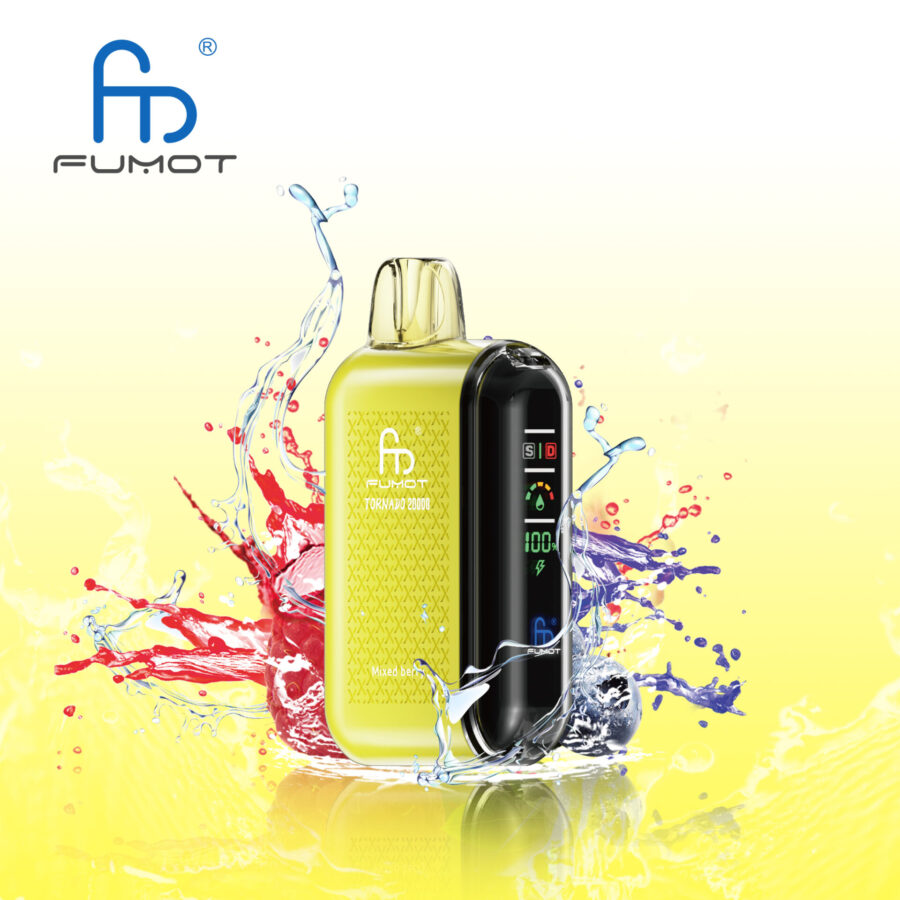 RandM Fumot Tornado 20K Puffs Vape offers 2%-5% nicotine, 20,000 puffs, 20mL e-liquid, dual mesh coil, smart screen, fast Type-C charging, and 39 flavors in a convenient 10-pack for lasting, flavorful vaping.