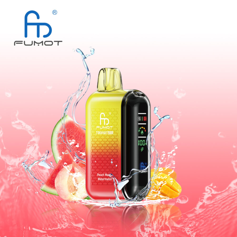 RandM Fumot Tornado 20K Puffs Vape offers 2%-5% nicotine, 20,000 puffs, 20mL e-liquid, dual mesh coil, smart screen, fast Type-C charging, and 39 flavors in a convenient 10-pack for lasting, flavorful vaping.