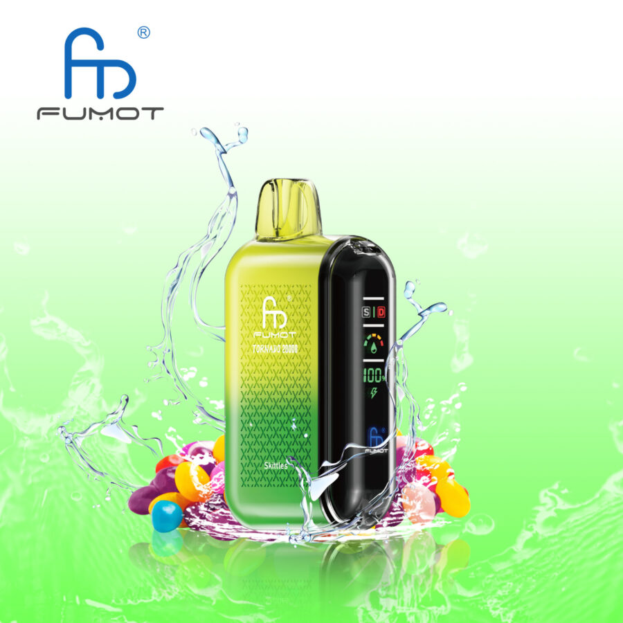 RandM Fumot Tornado 20K Puffs Vape offers 2%-5% nicotine, 20,000 puffs, 20mL e-liquid, dual mesh coil, smart screen, fast Type-C charging, and 39 flavors in a convenient 10-pack for lasting, flavorful vaping.
