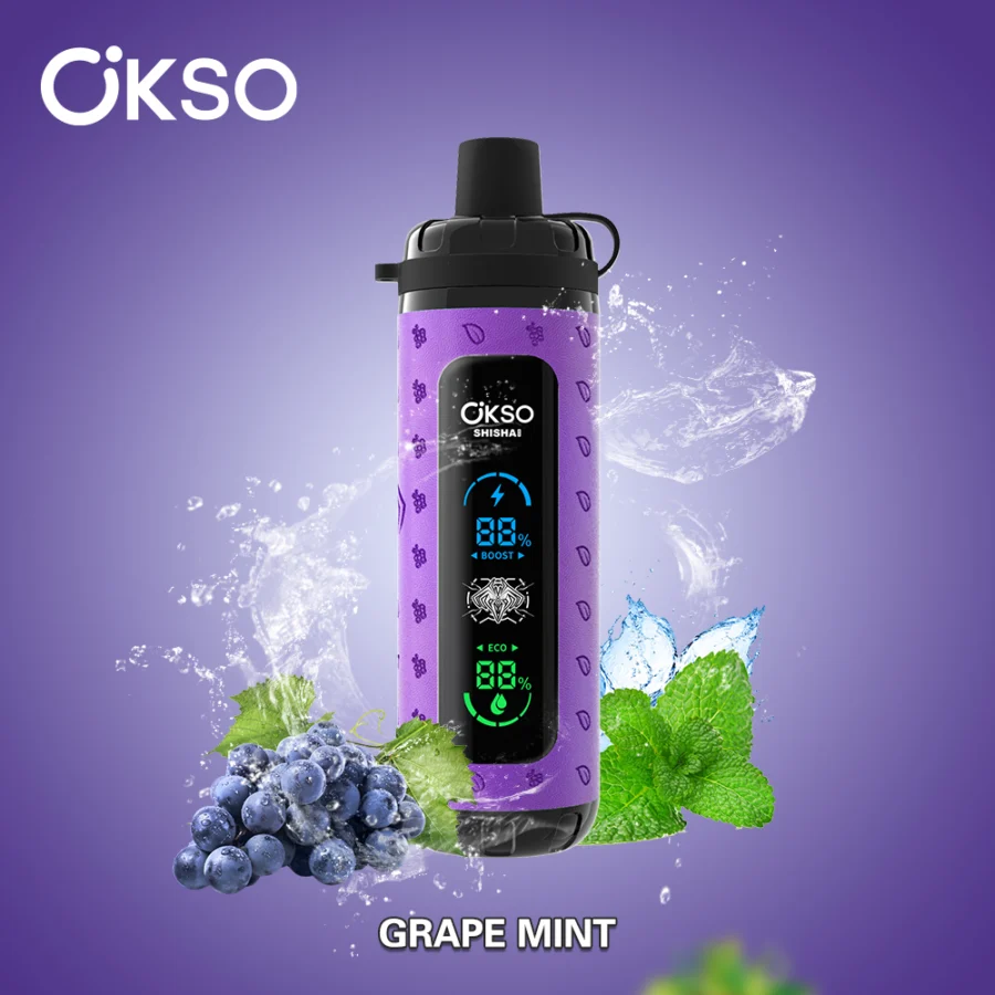 El vaporizador desechable OKSO Shisha Max 40K Puffs ofrece 40 000 bocanadas, 36 ml de líquido electrónico, bobina de malla, pantalla LED, carga tipo C, flujo de aire ajustable, control de potencia y 10 sabores en un diseño seguro para niños.