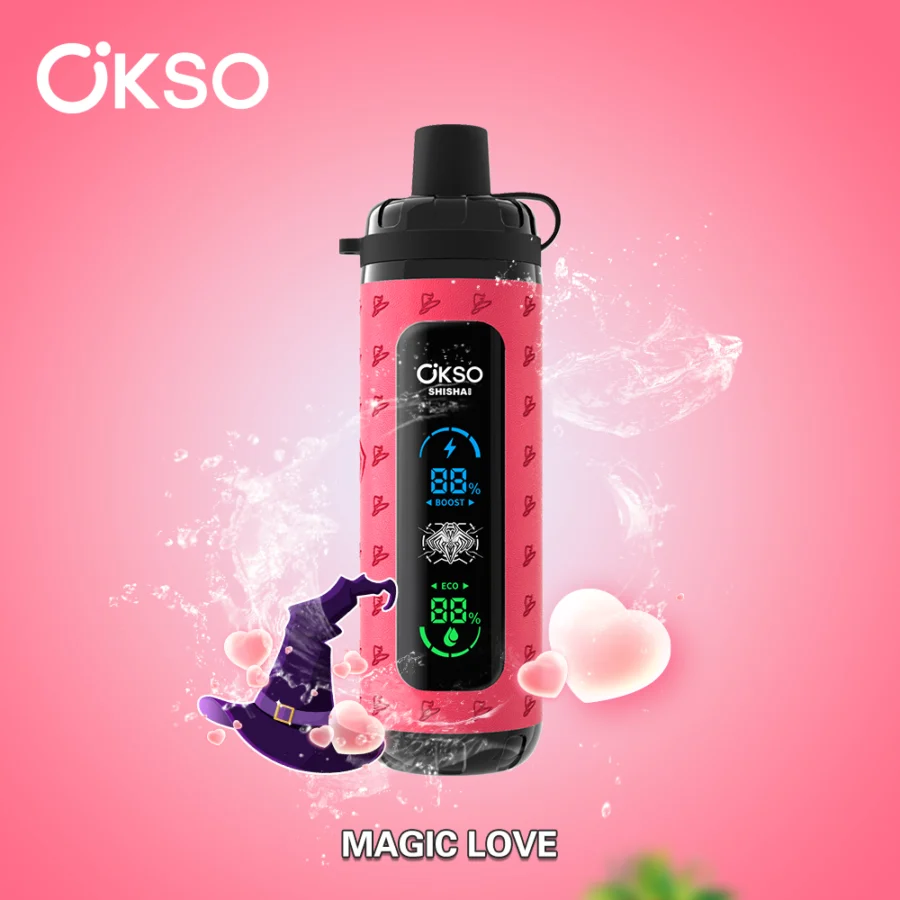 El vaporizador desechable OKSO Shisha Max 40K Puffs ofrece 40 000 bocanadas, 36 ml de líquido electrónico, bobina de malla, pantalla LED, carga tipo C, flujo de aire ajustable, control de potencia y 10 sabores en un diseño seguro para niños.