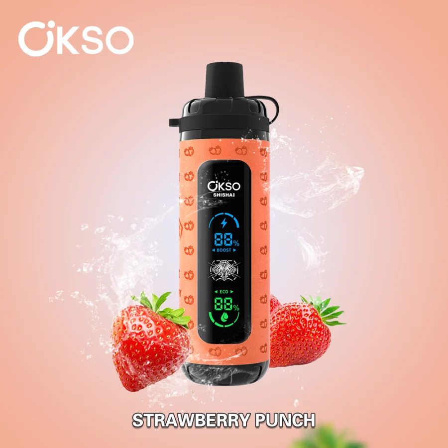 El vaporizador desechable OKSO Shisha Max 40K Puffs ofrece 40 000 bocanadas, 36 ml de líquido electrónico, bobina de malla, pantalla LED, carga tipo C, flujo de aire ajustable, control de potencia y 10 sabores en un diseño seguro para niños.