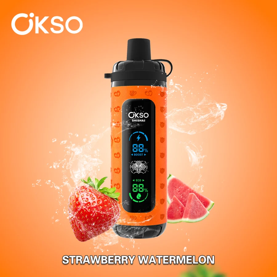 El vaporizador desechable OKSO Shisha Max 40K Puffs ofrece 40 000 bocanadas, 36 ml de líquido electrónico, bobina de malla, pantalla LED, carga tipo C, flujo de aire ajustable, control de potencia y 10 sabores en un diseño seguro para niños.