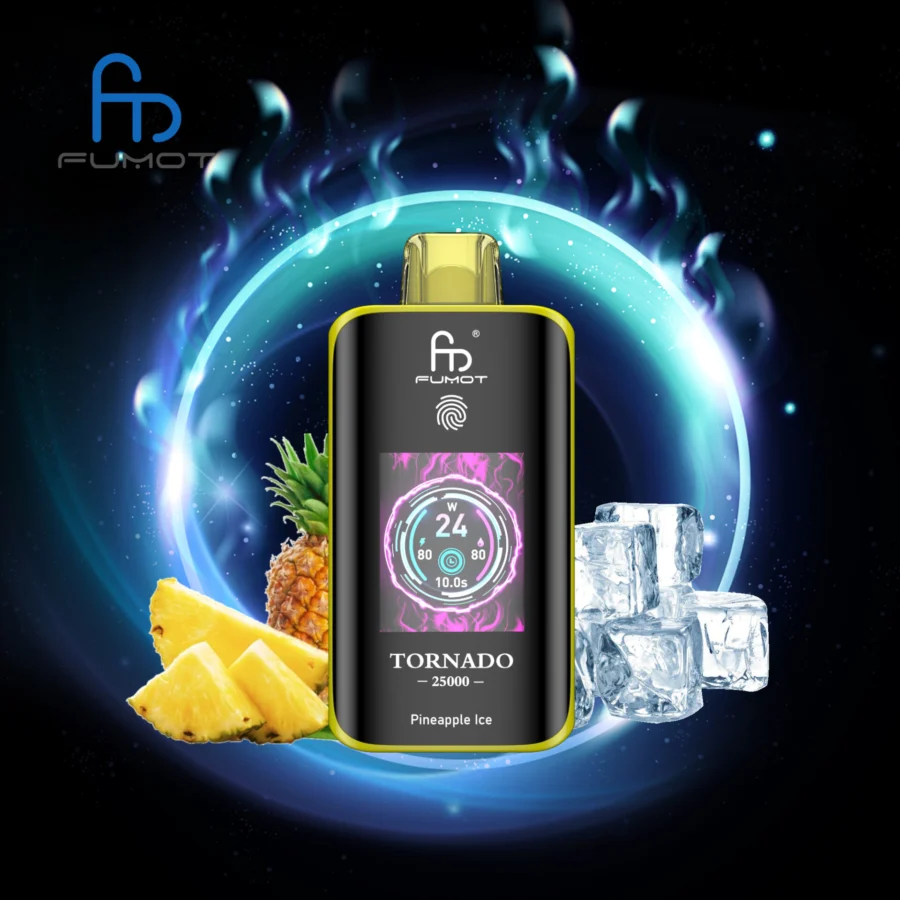 The RandM Fumot Tornado 25K offers 25,000 puffs, dual mesh coil, 700mAh battery, touch screen, and Type-C fast charging, with 26 flavors and adjustable power, delivering smooth, long-lasting, and customizable vaping.