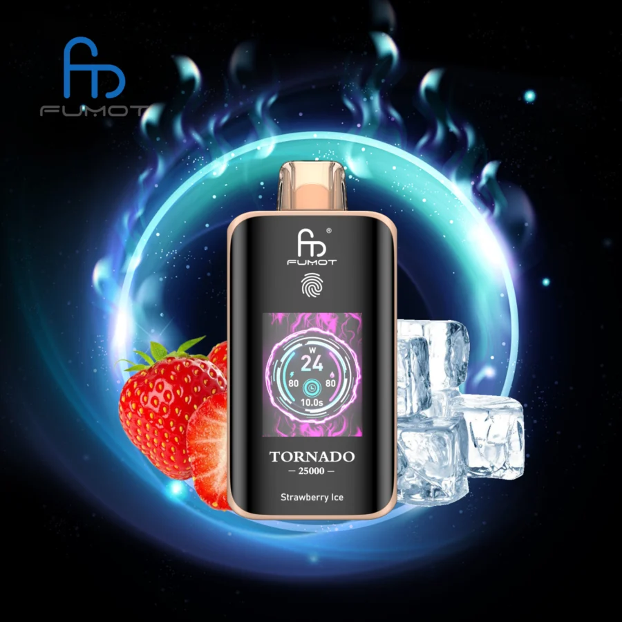 The RandM Fumot Tornado 25K offers 25,000 puffs, dual mesh coil, 700mAh battery, touch screen, and Type-C fast charging, with 26 flavors and adjustable power, delivering smooth, long-lasting, and customizable vaping.