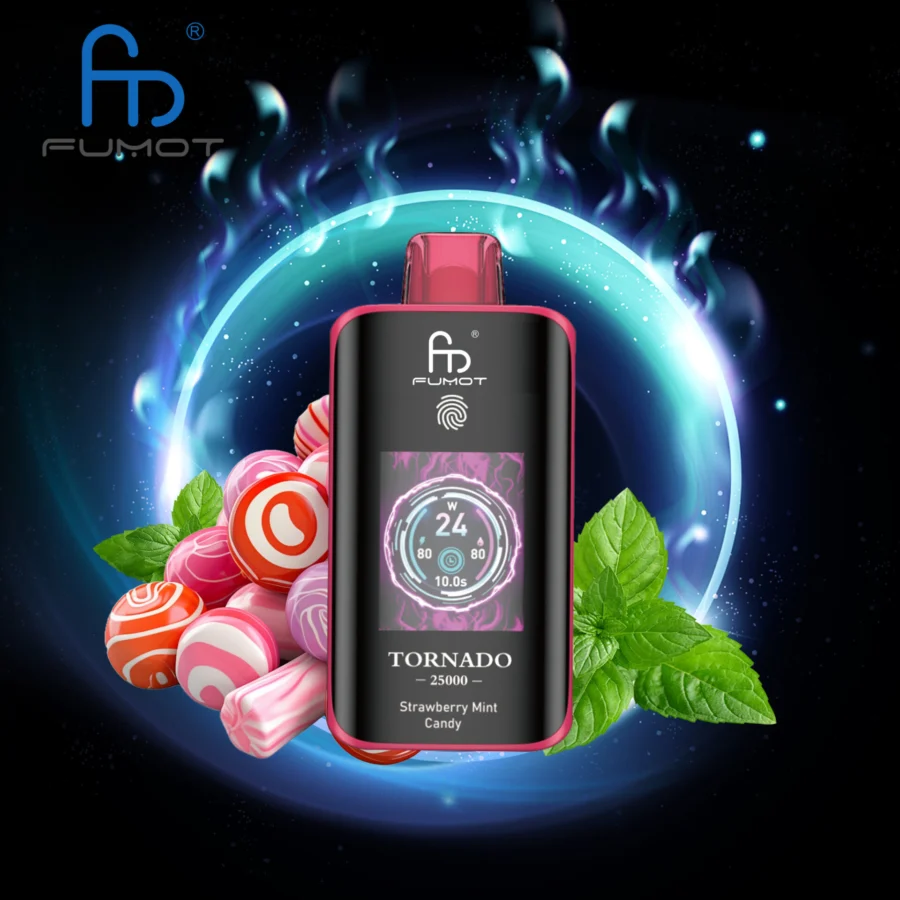 The RandM Fumot Tornado 25K offers 25,000 puffs, dual mesh coil, 700mAh battery, touch screen, and Type-C fast charging, with 26 flavors and adjustable power, delivering smooth, long-lasting, and customizable vaping.