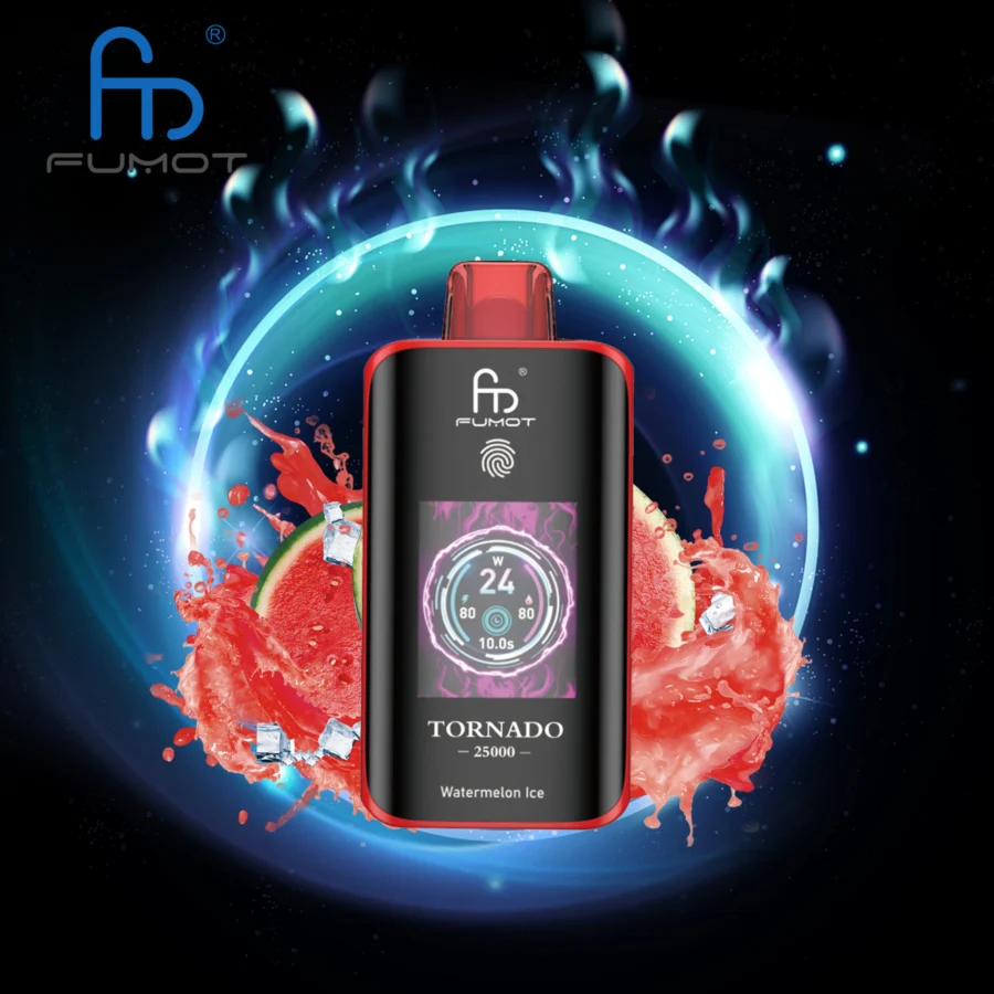 The RandM Fumot Tornado 25K offers 25,000 puffs, dual mesh coil, 700mAh battery, touch screen, and Type-C fast charging, with 26 flavors and adjustable power, delivering smooth, long-lasting, and customizable vaping.