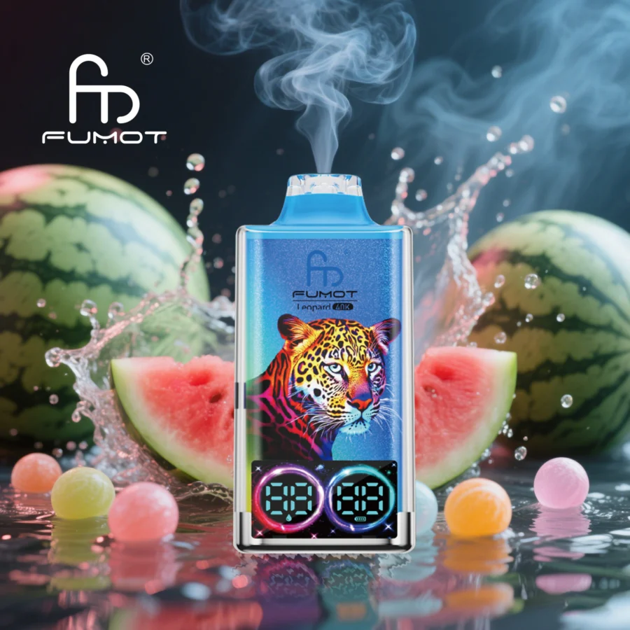 RandM Fumot Leopard 40K Puffs Vape features dual mesh coils, RGB lights, digital display, 750mAh battery, Type-C charging, and 16 flavors for long-lasting, flavorful vaping.在ZZ