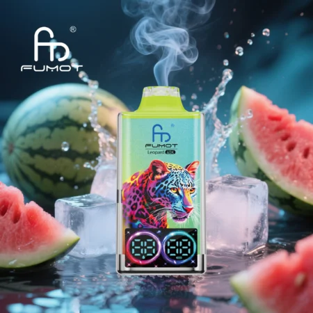 RandM Fumot Leopard 40K Puffs Vape features dual mesh coils, RGB lights, digital display, 750mAh battery, Type-C charging, and 16 flavors for long-lasting, flavorful vaping.