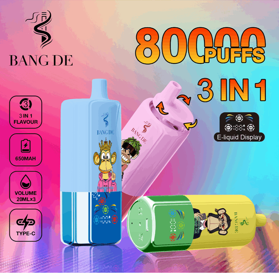 Bang DE 80K | 3-in-1 Flavors, 80,000 Puffs, Type-C Fast Charging